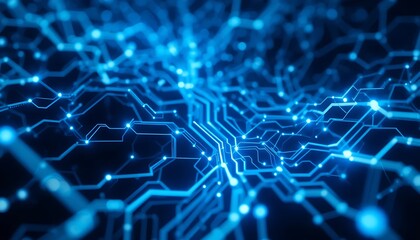 Poster - Glowing Blue Circuitry: Abstract Digital Network Art