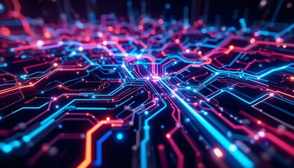 Poster - Glowing Circuitry: A Vibrant, Abstract Digital Network