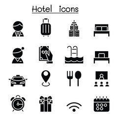 Wall Mural - Hotel icon set in thin line style