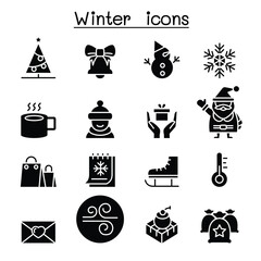 Wall Mural - Winter icon set in thin line style