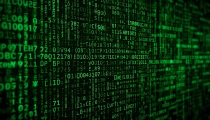 Fototapete - Green Digital Code Matrix: Abstract Technological Texture