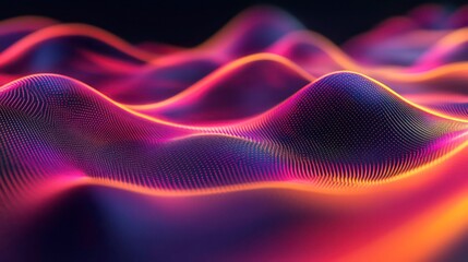 Aufkleber - Abstract vibrant wave pattern, glowing pink and orange lines on dark background.