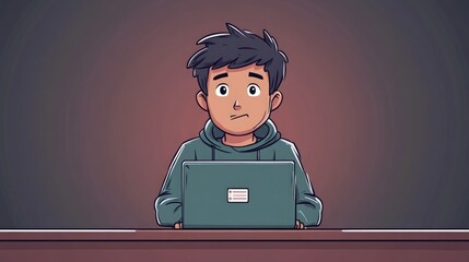Scam Website Alert: Fake Login Page with Hacker in Flat Cartoon Style