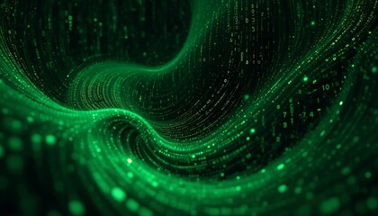 Fototapete - Emerald Data Stream: A swirling, luminous digital artwork