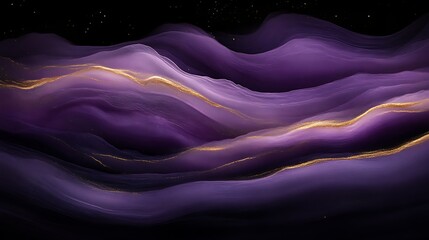 Poster - Abstract Purple and Gold Wavescape Painting