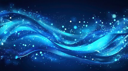 Poster - Abstract blue glowing wave background with sparkles.