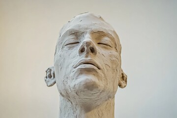 Poster - Artistic sculpture of a serene human head captures the essence of tranquility and creative expression with intricate details