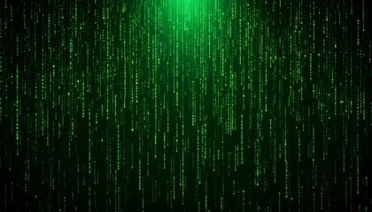 Fototapete - Green Digital Rain: Abstract Glittering Data Stream