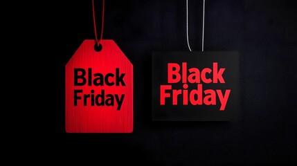 Fototapete - Eye catching Black Friday sale concept featuring a striking red and black tag with bold typography emphasizing shopping discounts and promotional offers ideal for banners flyers