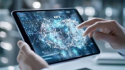 Poster - Analyzing key performance indicators digital workspace data visualization tech environment close-up view business intelligence