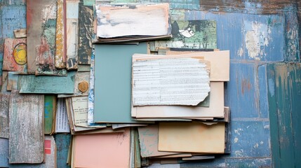 Poster - Collection of textured materials showcasing various colors and textures arranged on a flat surface for artistic and creative purposes