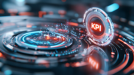 Poster - Analyzing kpi metrics for business growth in a digital environment futuristic viewpoint data visualization