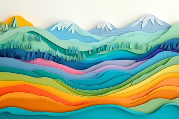 Poster - A paper cut-out landscape, crafted with multiple layers of colorful paper textures