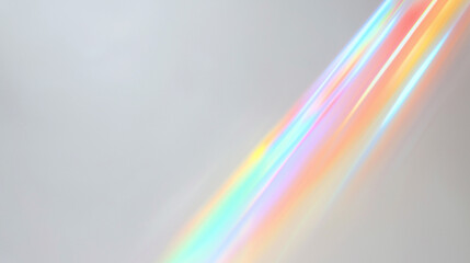 Poster - A stunning colorful light spectrum, resembling a rainbow, gracefully arching across a plain light gray background. The vivid colors transition smoothly from red to violet, creating a soft, ethereal, a