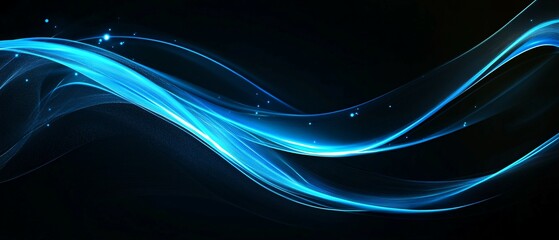 Sticker - Abstract Blue Light Waves Dark Background