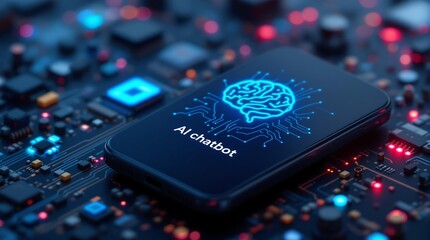 Poster - AI Chatbot Displayed on Black Smartphone Screen, Representing Automation for Support Centers and AI-Driven Communication