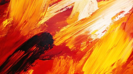 Wall Mural - Abstract painting with dynamic orange, red, and black brushstrokes.