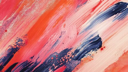 Wall Mural - Abstract paint strokes in red, orange, pink, and blue hues.