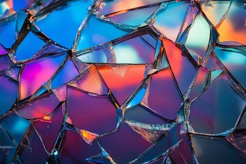 Poster - A shattered glass effect with each shard reflecting a different vivid hue