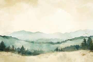 Wall Mural - A watercolor painting of a serene countryside, soft brush strokes and pastel hues