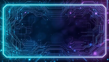 Fototapete - Neon Circuitry: Abstract Blue and Purple Digital Art