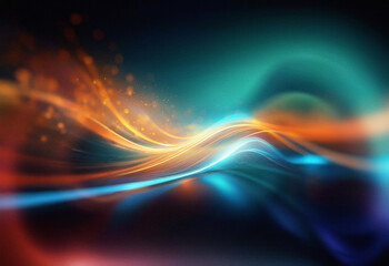 Poster - Abstract sci-fi background featuring a double exposure of vibrant, flowing orange and teal light waves.  The image evokes a sense of energy and movement.