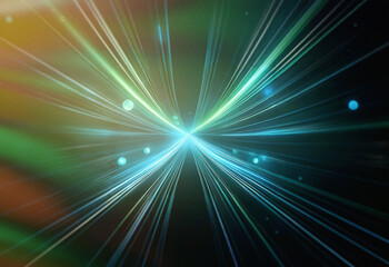 Poster - Abstract sci-fi background featuring a double exposure effect.  Bright, glowing lines radiate from a central point, creating a dynamic, energetic composition.  Light streaks and bokeh add depth.