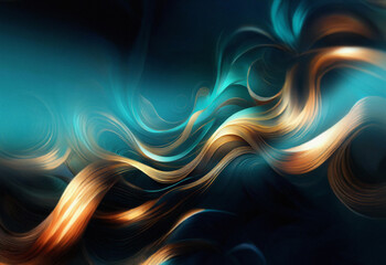 Fototapete - Abstract sci-fi background featuring a double exposure effect.  Swirling, luminous teal and gold strands create a dynamic, ethereal composition.