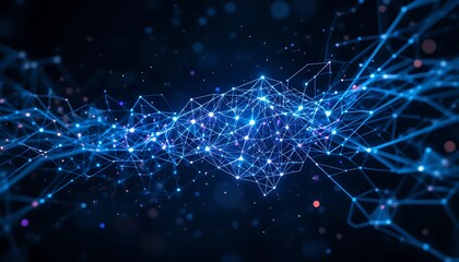 Fototapete - Abstract Blue Network: Glowing Nodes and Lines in a Dark Cosmos