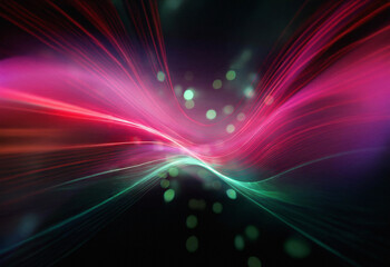 Poster - Abstract sci-fi background featuring a double exposure effect. Vivid pink and teal light streaks curve across a dark backdrop, interspersed with bokeh.