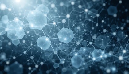 Fototapete - Abstract Network: Glowing Blue Polygons and Connections