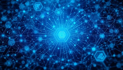 Poster - Glowing Network: Abstract Blue Hexagon Data Visualization
