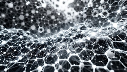 Fototapete - Glowing Network: Abstract Digital Mesh in Monochromatic Style