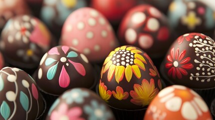 Wall Mural - Assortment of handcrafted and decorated Easter eggs with vibrant patterns textures and designs showcasing the traditional of spring and the Easter holiday