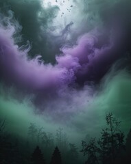 Aufkleber - Dark green and purple with spectral mist rising abstract Halloween concept background