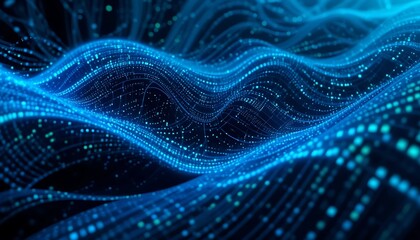 Fototapete - Abstract Blue Data Waves: A Digital Art Landscape