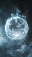 Wall Mural - A glowing, aerodynamic sphere suspended effortlessly amidst a wispy mist, symbolizing innovation and mystery  -  