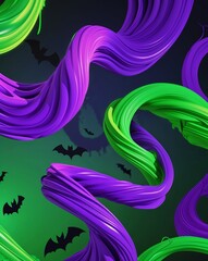 Aufkleber - Neon green and purple twisted shapes with flickering shadows abstract Halloween concept background