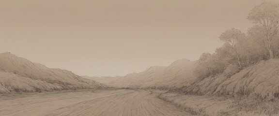 Poster - A road with a hill in the background