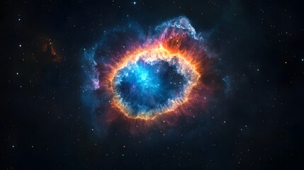 Poster - Dazzling Celestial Explosion in Vibrant Cosmic Nebula Stunning 3D Render of a Fiery Glowing Interstellar Phenomenon in the Deep Space