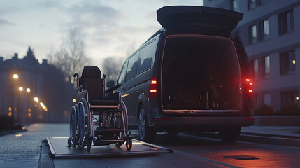 Sticker - A wheelchair being loaded into a minivan, emphasizing mobility aids and transportation accessibility  -  