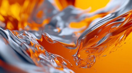 Fototapete - Abstract Liquid Motion with Dynamic Orange and Silver Tones Creates a Visual Symphony