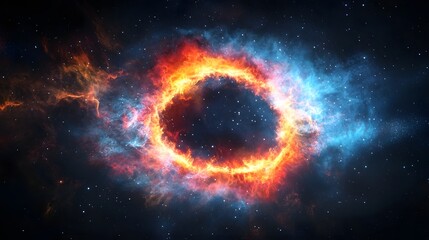 Aufkleber - Mesmerizing Cosmic Explosion in the Heart of a Vivid Galactic Nebula  This striking digital artwork depicts an intense and dramatic celestial event