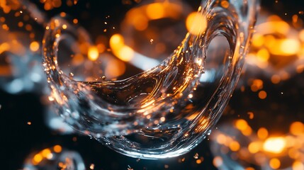 Fototapete - Abstract Liquid Swirl with Golden Particles on Dark Background artistic render