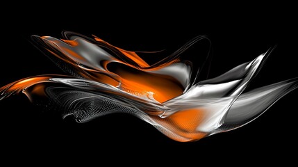 Fototapete - Abstract orange and silver flowing forms against a black background creating a dynamic composition