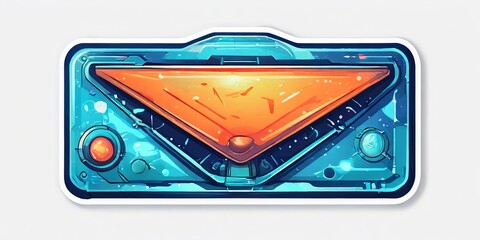 Aufkleber - A blue and orange sticker with a triangle on it