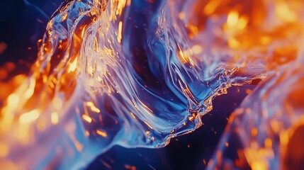 Fototapete - Abstract fluid art with flowing blue and orange hues and a sense of movement and depth