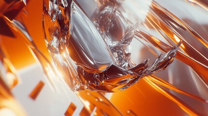 Fototapete - Futuristic metallic abstract with silver swirls and vibrant orange backdrop creates a modern and dynamic visual experience