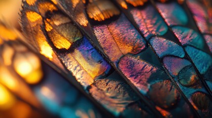 Aufkleber - Colorful iridescent scales reflect vibrant hues showcasing nature's intricate beauty in close-up view