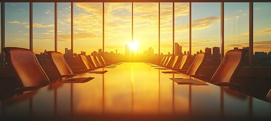 Poster - a business strategy meeting with a large table